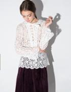 Pixie Market White Lace Ribbon Lace Up Blouse