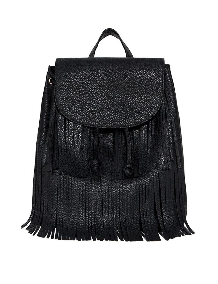 Pixie Market Black Fringe Bucket Backpack
