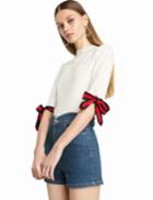 Pixie Market Muse Striped Bow Tie Knit Top-15% Off