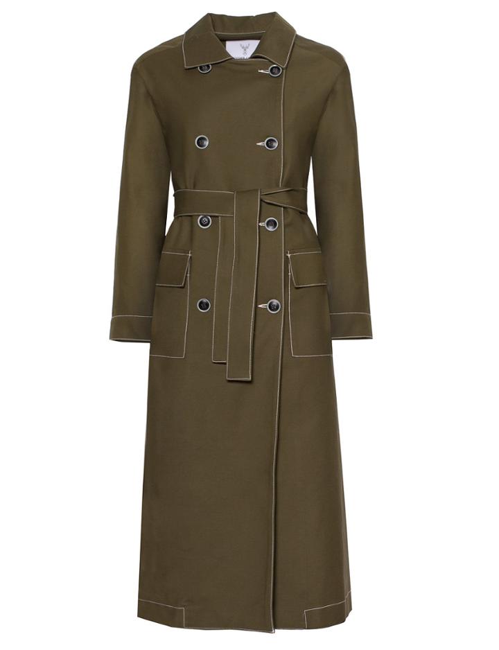 Pixie Market Olive Contrast Stitch Trench Coat