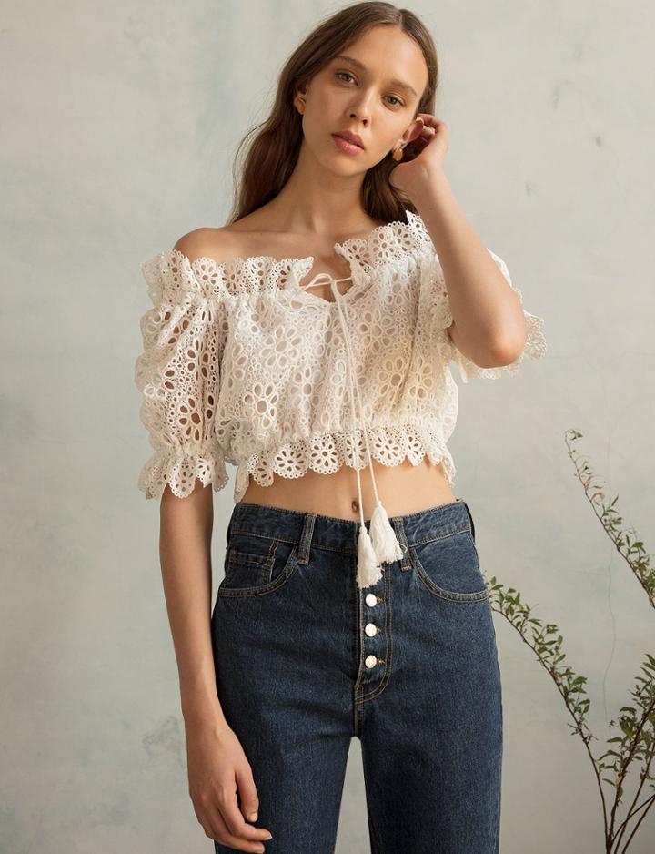 Pixie Market Lace Off The Shoulder Crop Top