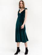 Pixie Market Emerald Velvet Shoulder Tie Dress