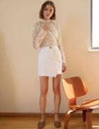 Pixie Market Ivory Contrast Stitch Denim Skirt