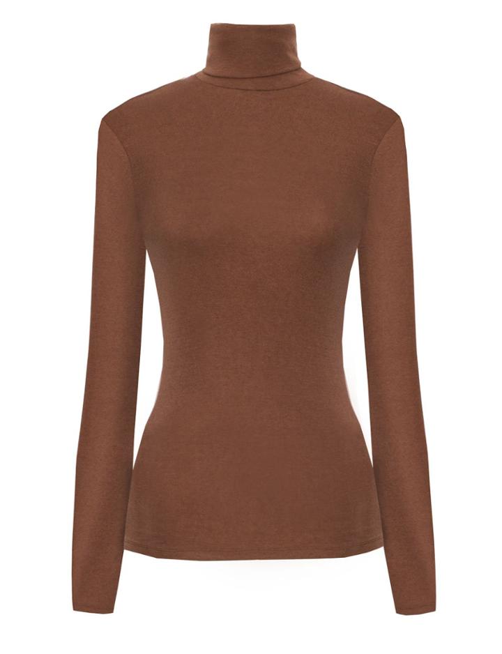 Pixie Market Mocha Skinny Turtle Neck Top
