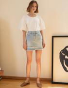 Pixie Market Denim Frayed Mini Skirt