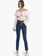 Pixie Market Pink Ruffled Off The Shoulder Shirt