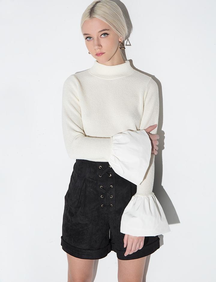 Pixie Market Trumpet Sleeve Ivory Sweater