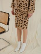 Pixie Market Leopard Skirt And Cardigan Knit Set