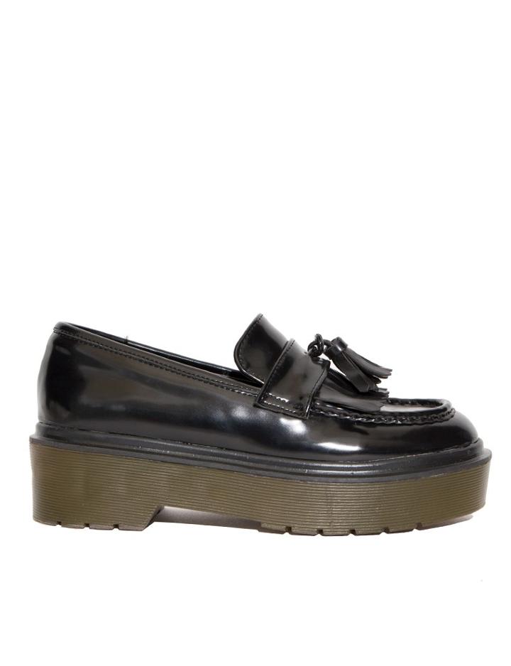 Pixie Market Black Tassel Platform Loafers