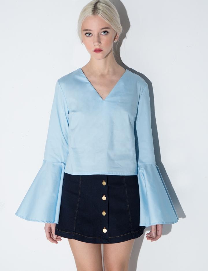 Pixie Market Light Blue Bell Sleeve Shirt