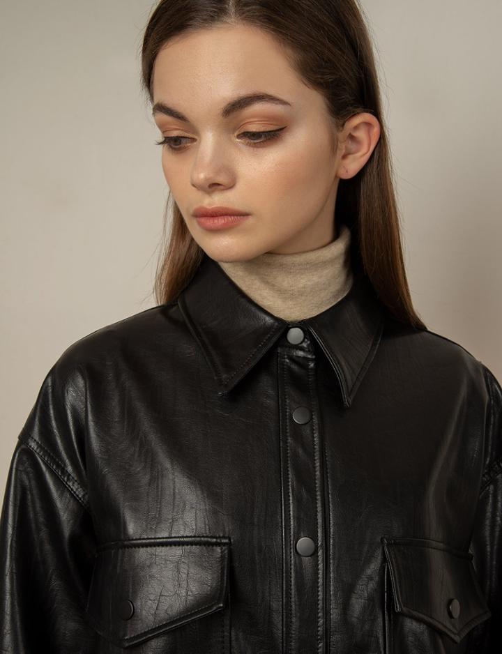 Pixie Market Black Vegan Leather Shirt