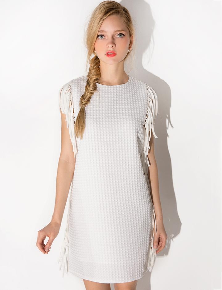 Pixie Market White Fringe Dress