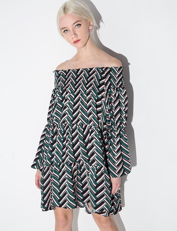 Pixie Market Printed Off The Shoulder Babydoll Dress