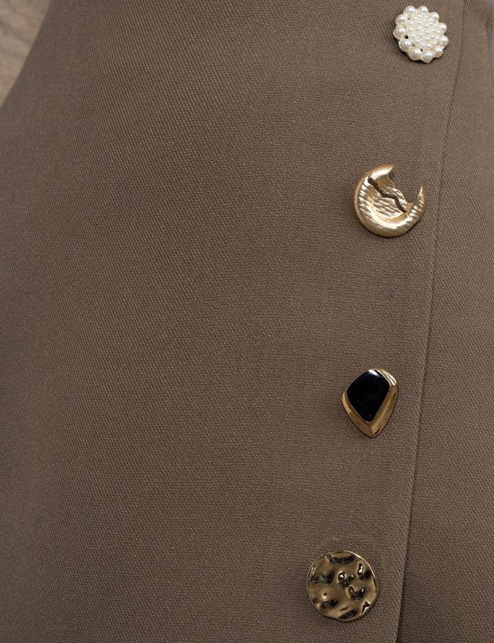 Pixie Market Brown Deco Button Skirt