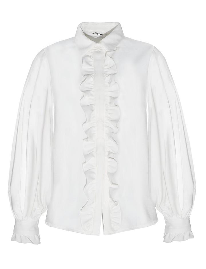 Pixie Market White Ruffled Button Down Shirt