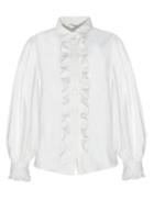 Pixie Market White Ruffled Button Down Shirt