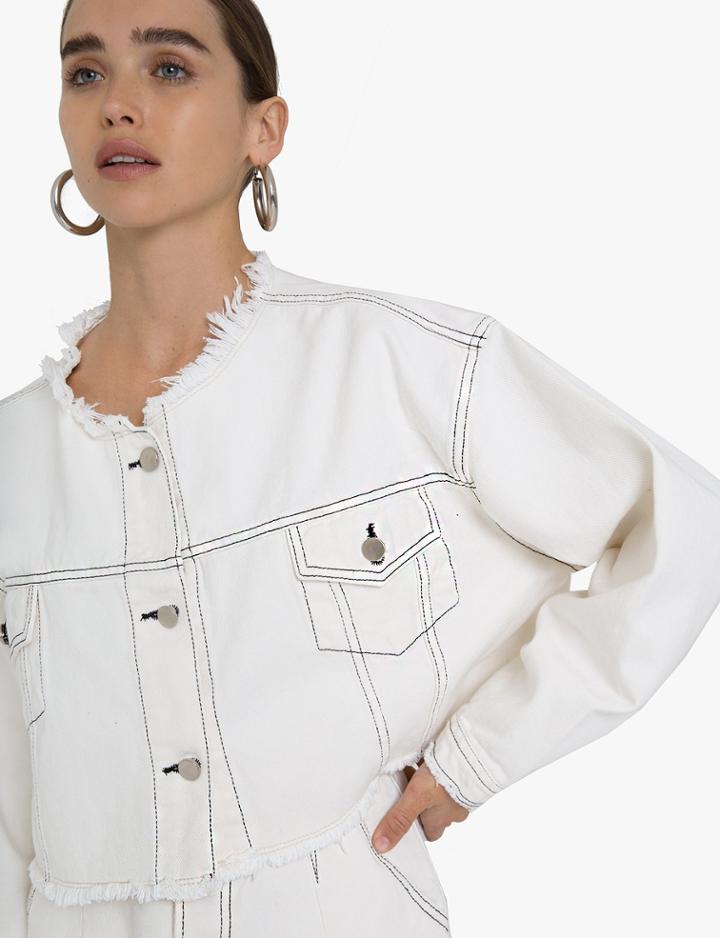 Pixie Market Contrast Stitch Denim Crop Jacket