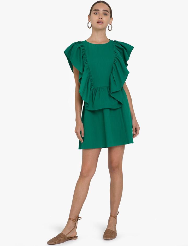 Pixie Market Green Frill Linen Dress