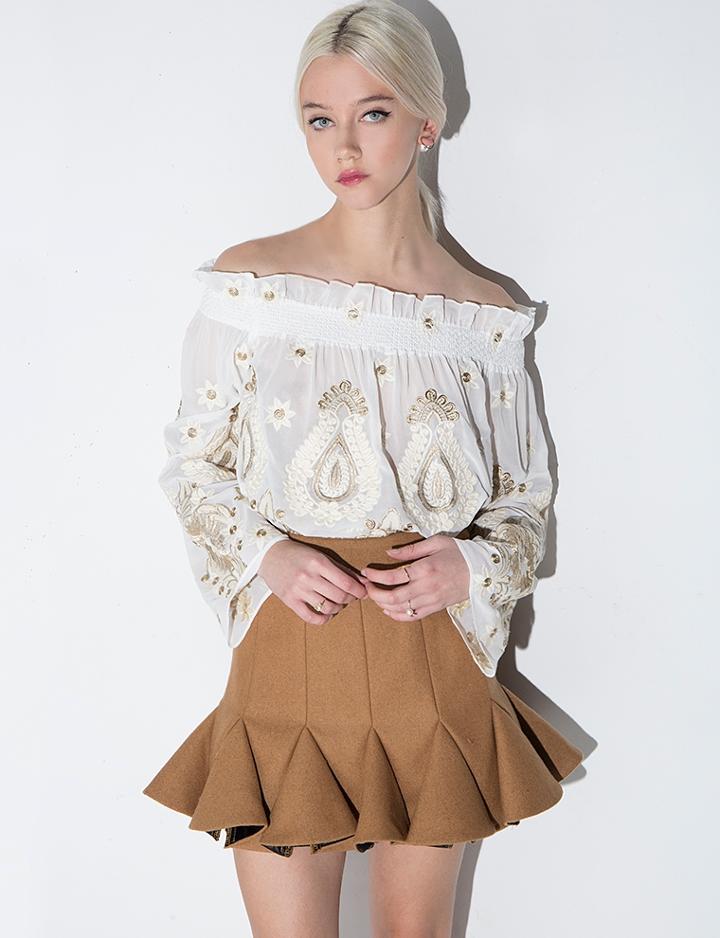 Pixie Market Brown Trumpet Mini Skirt
