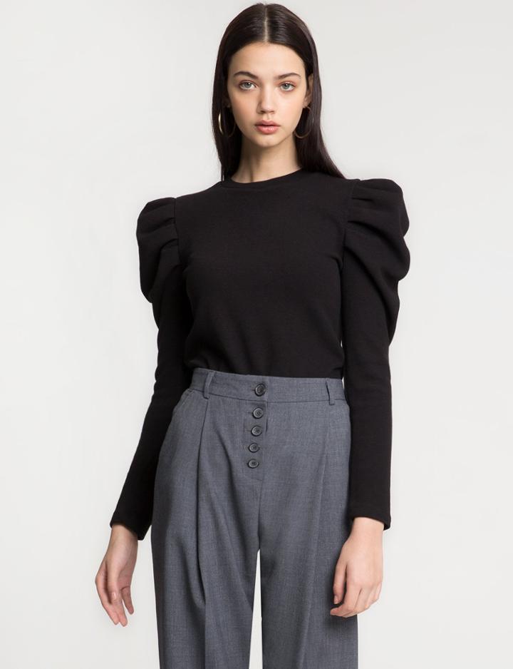 Pixie Market Mara Black Puffy Sleeve Knit Top