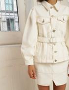 Pixie Market Contrast Stitch White Denim Jacket