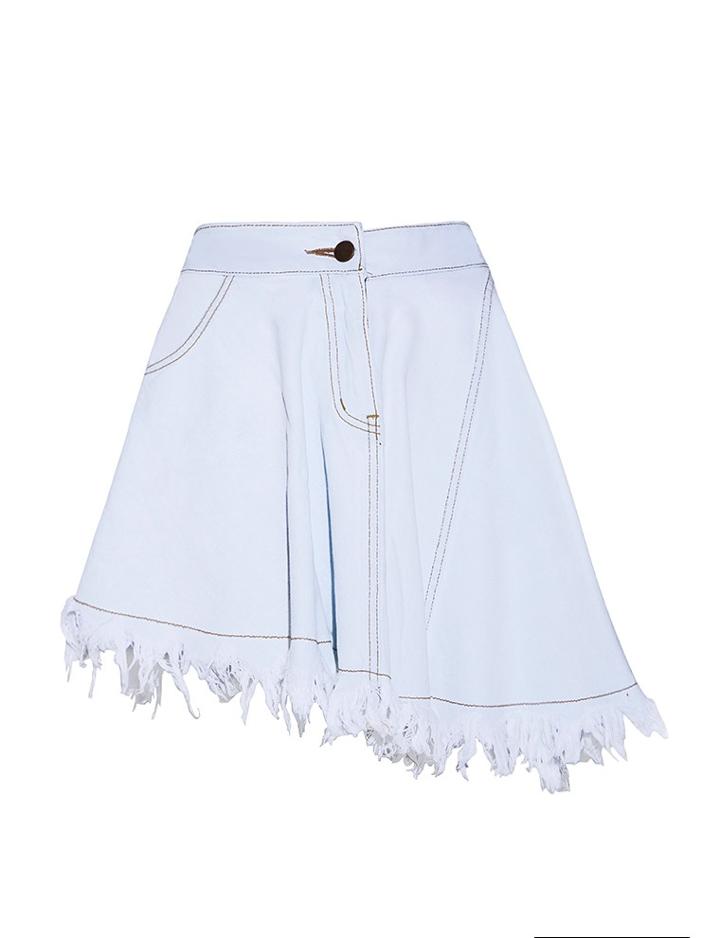 Pixie Market Denim Frayed Asymmetric Skirt