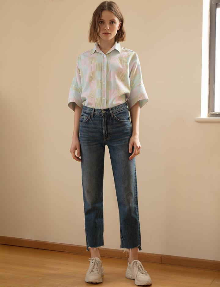 Pixie Market Pink Check Waffle Oversize Shirt