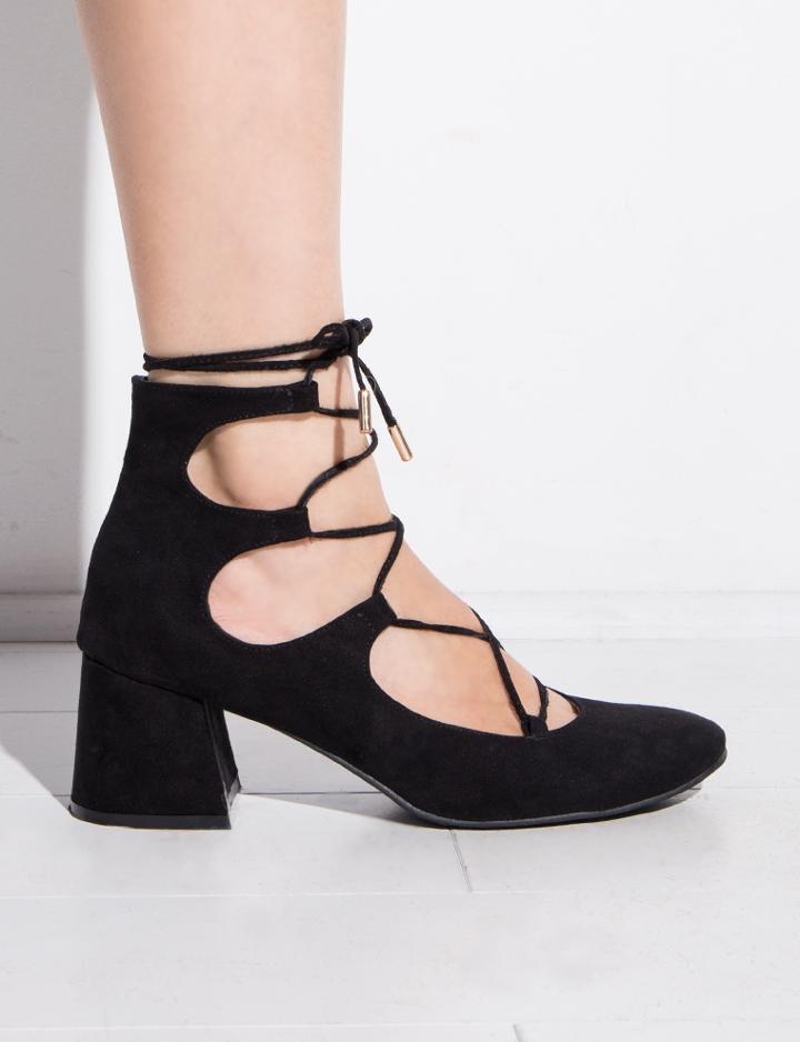 Pixie Market Black Ankle Lace Up Heels