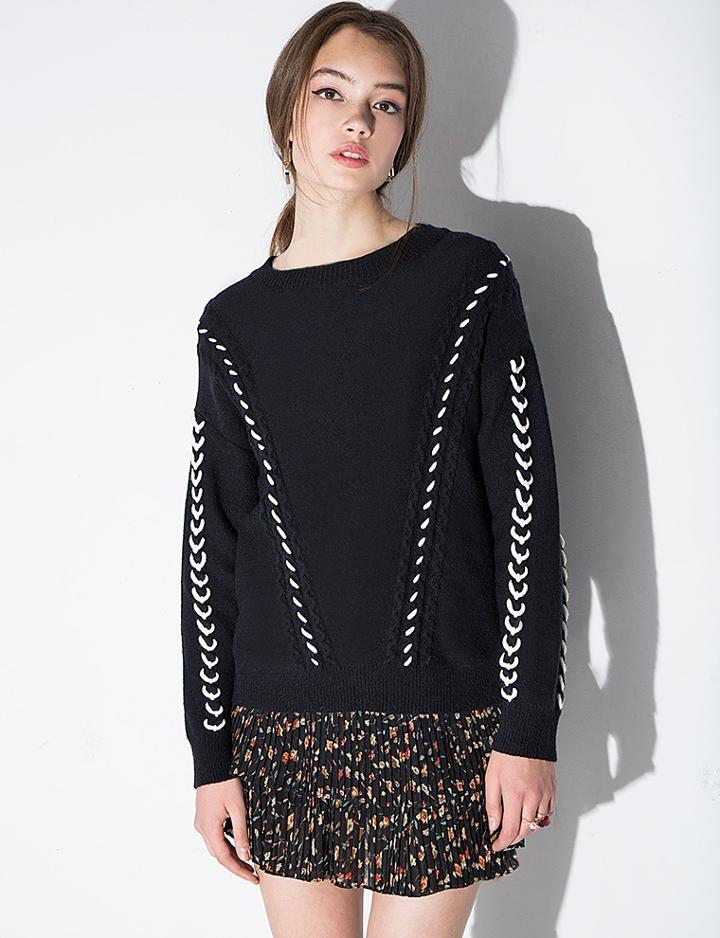 Pixie Market Black And White Braided Sweater