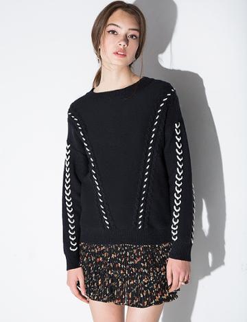 Pixie Market Black And White Braided Sweater
