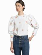 Pixie Market Floral Embroidered Puffy Sleeve Shirt