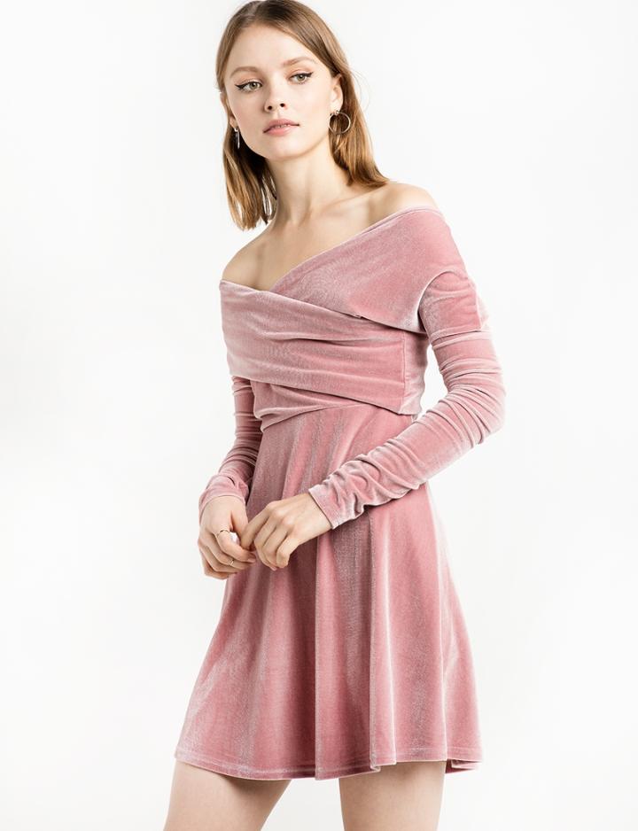 Pixie Market Valerie Dusty Pink Velvet Off The Shoulder Dress