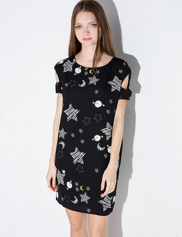 Pixie Market Star And Moon Cut Out Shoulder Dress