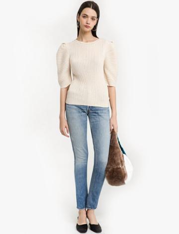 Pixie Market Ivory Short Sleeve Two Ply Knit Top