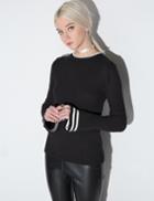 Pixie Market Black Stripe Bell Sleeve Sweater
