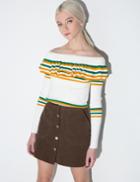 Pixie Market Ivory Striped Ruffled Sweater