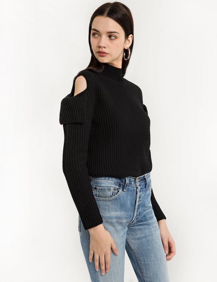 Pixie Market Fold Sleeve Cut Out Ribbed Sweater