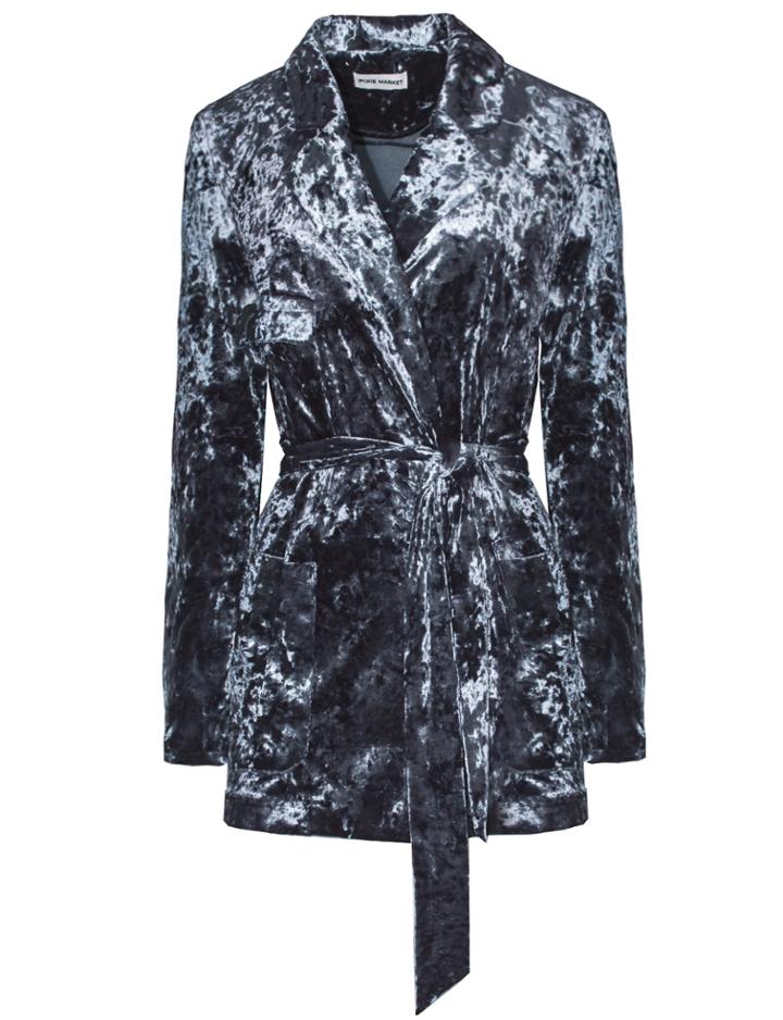 Pixie Market Navy Robe Velvet Blazer