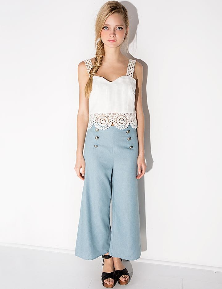 Pixie Market Sailor Button Flared Pants