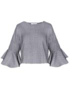 Pixie Market Grey Ribbed Bell Sleeve Top