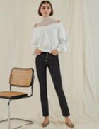 Pixie Market White Mesh Off The Shoulder Sweatshirt