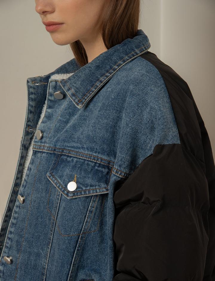 Pixie Market Puffy Contrast Denim Jacket