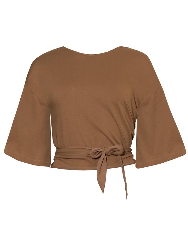 Pixie Market Brown Tie Back Tee