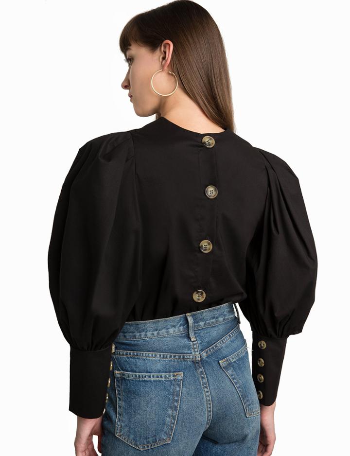 Pixie Market Taylor Black Puffy Sleeve Button Shirt