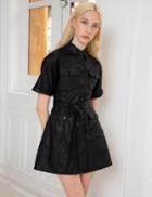 Pixie Market Black Leather Utility Shirt Dress