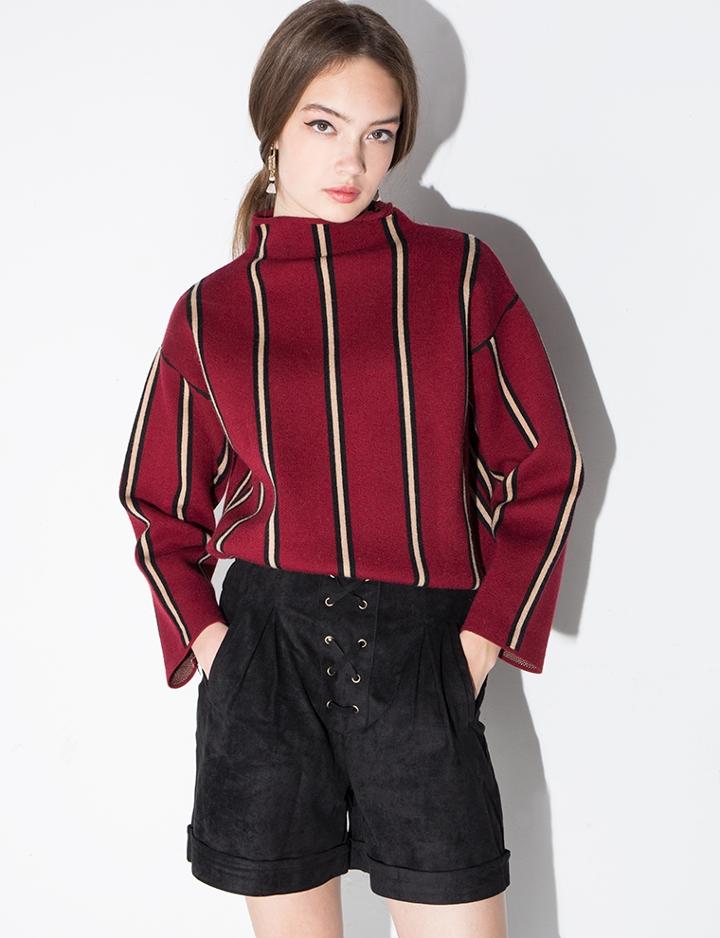 Pixie Market Red Stripe Mock Neck Sweater