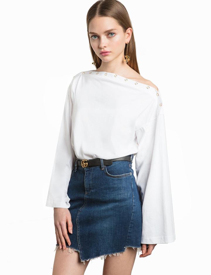 Pixie Market White Shoulder Snap Button Oversize Top