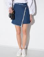 Pixie Market Denim Frayed Wrap Mini Skirt