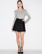 Pixie Market Black Suede Scalloped Button Mini Skirt