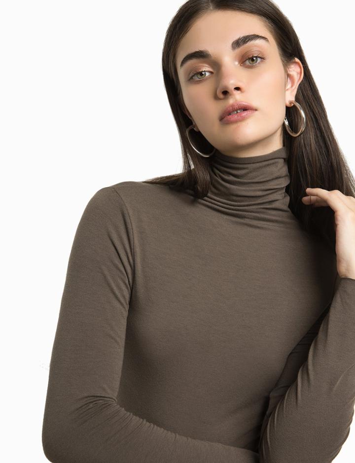 Pixie Market Mocha Turtleneck Long Sleeve Tee